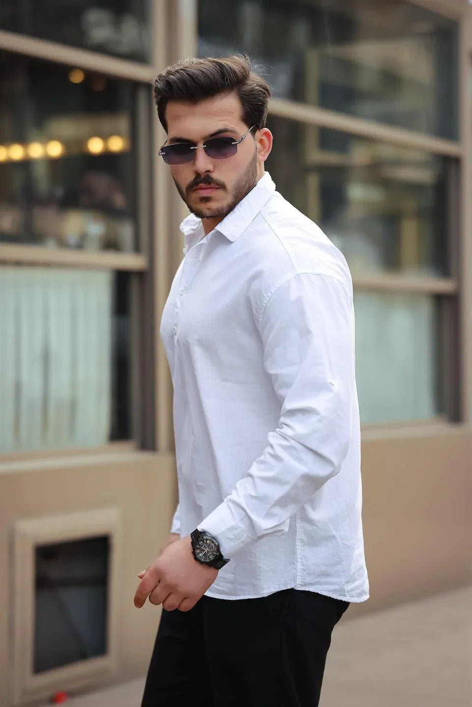 chemise homme col demi‑patte coton long manches - Justyol