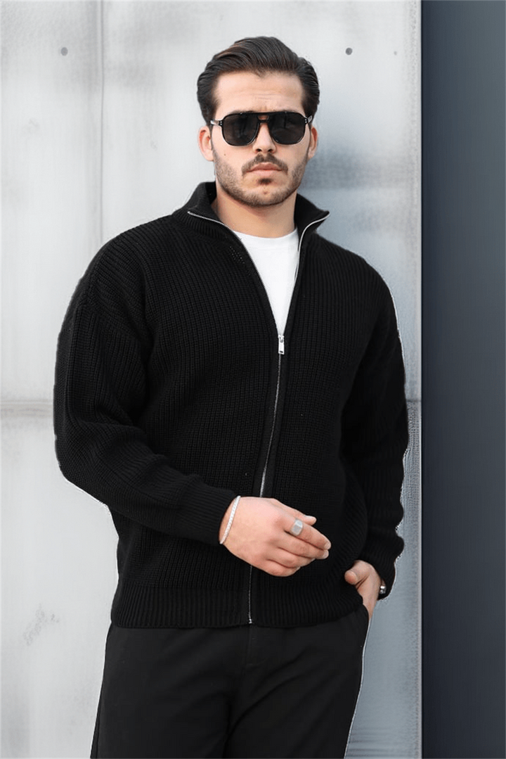 كارديغان رجالي واسع من نسيج سيلانيك بسحّاب