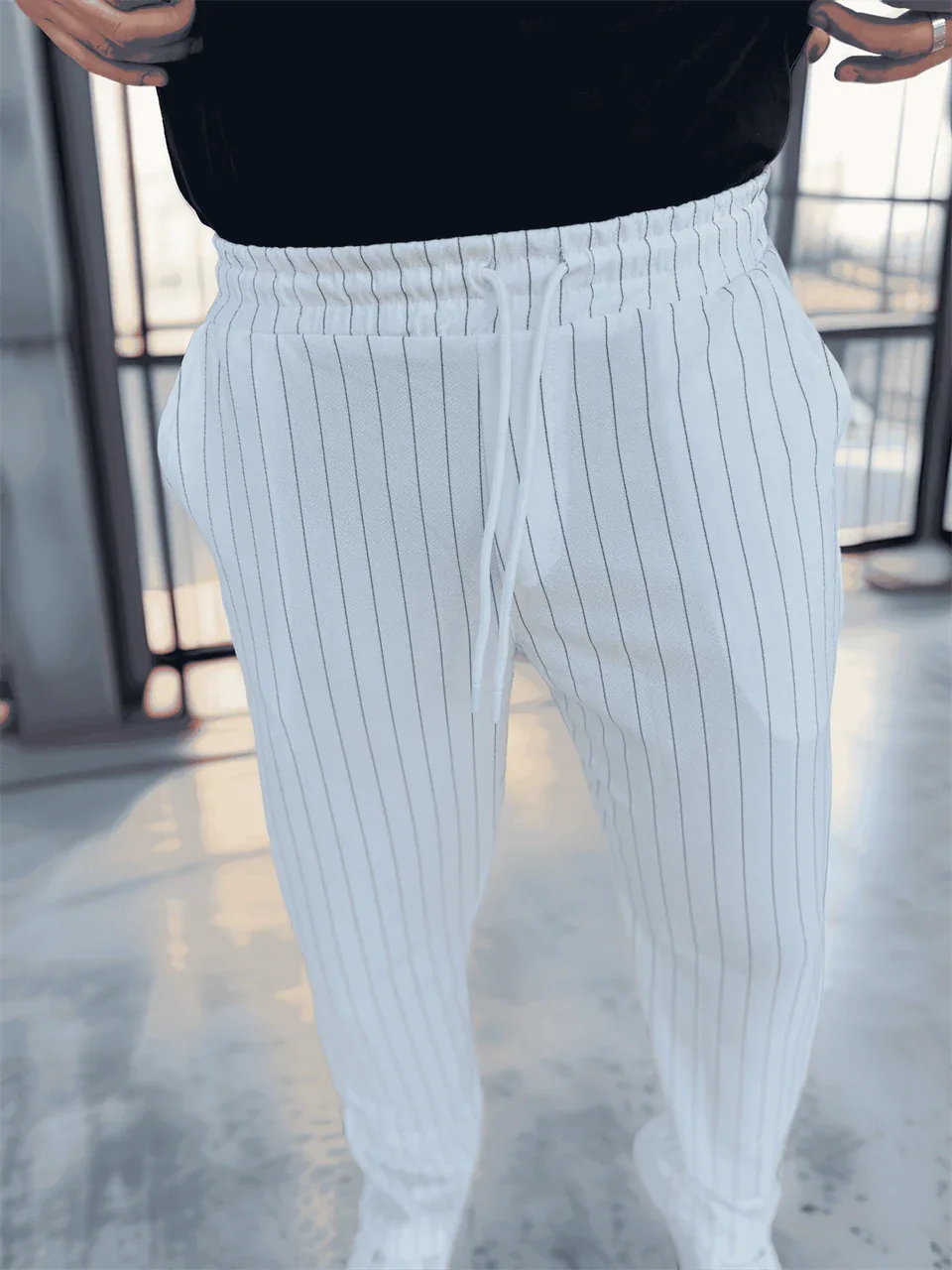 pantalon homme krep rayé coupe confort - Justyol