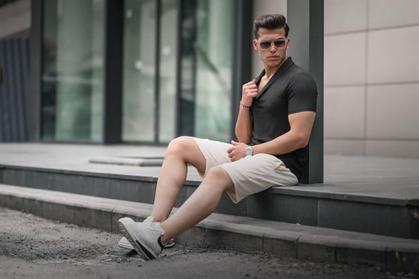 Short Homme Basic Côtelé à Taille Élastique