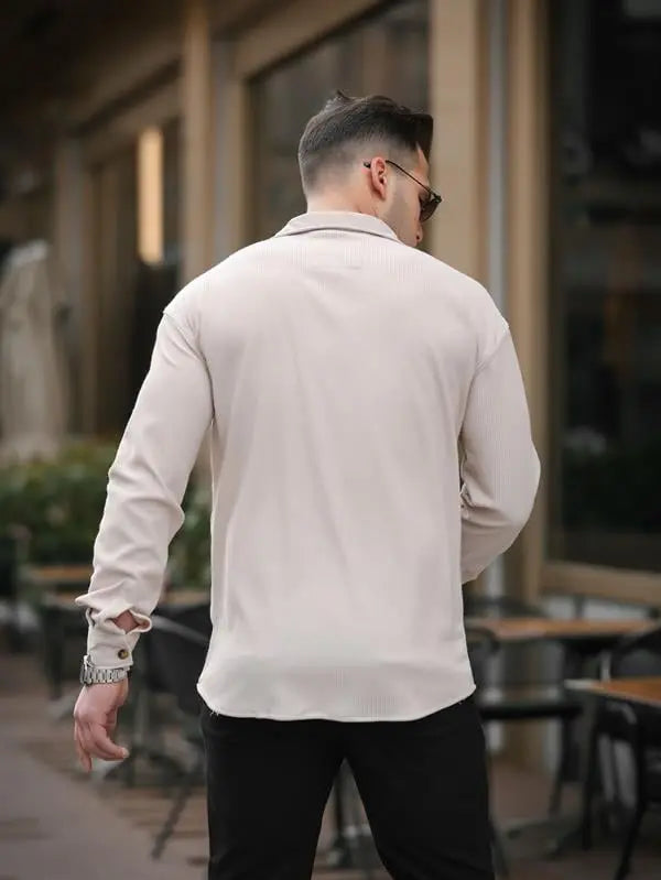 Chemise Homme Côtelée à Col Bowling – Manches Longues