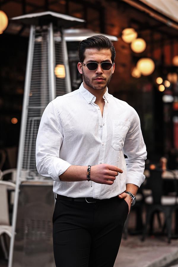 Chemise Homme en Lin Flammé avec Poche Poitrine