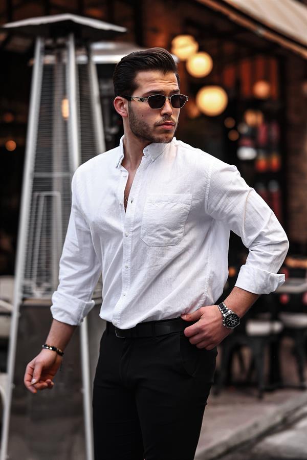 Chemise Homme en Lin Flammé avec Poche Poitrine