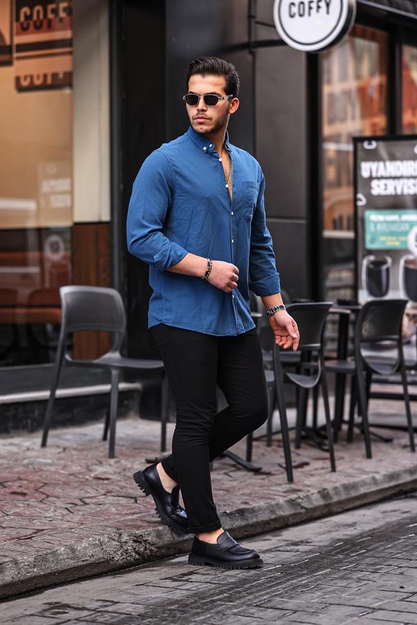 Chemise Homme en Lin Flammé avec Poche Poitrine
