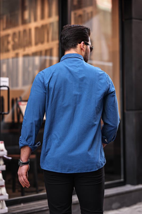 Chemise Homme en Lin Flammé avec Poche Poitrine