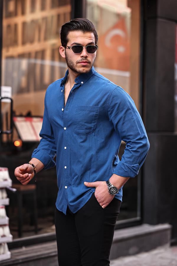 Chemise Homme en Lin Flammé avec Poche Poitrine
