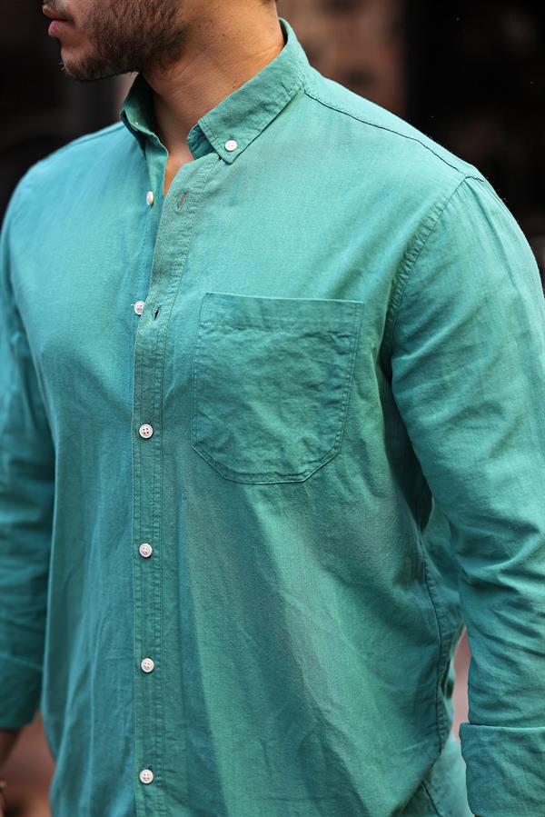 Chemise Homme en Lin Flammé avec Poche Poitrine