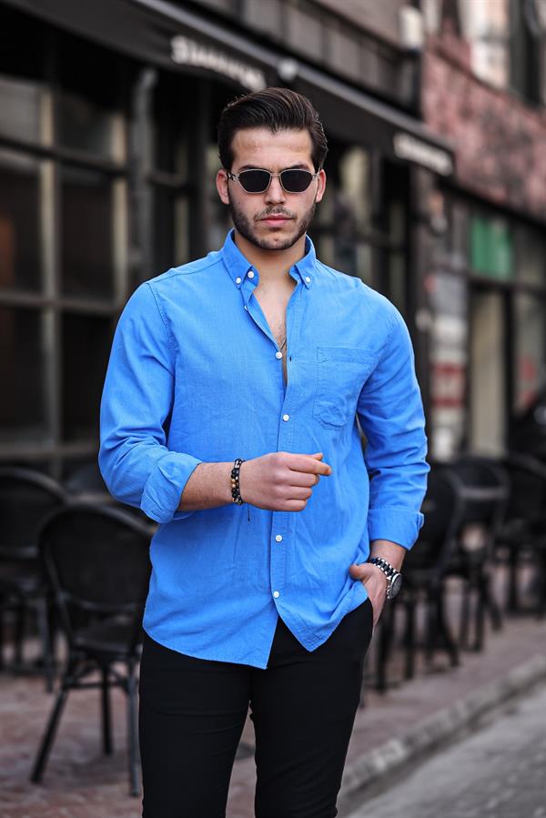 Chemise Homme en Lin Flammé avec Poche Poitrine