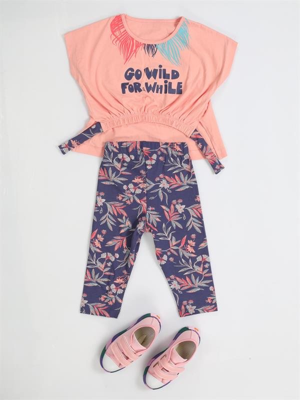 Ensemble fille – T-shirt crop top et leggings floral, moderne et confortable