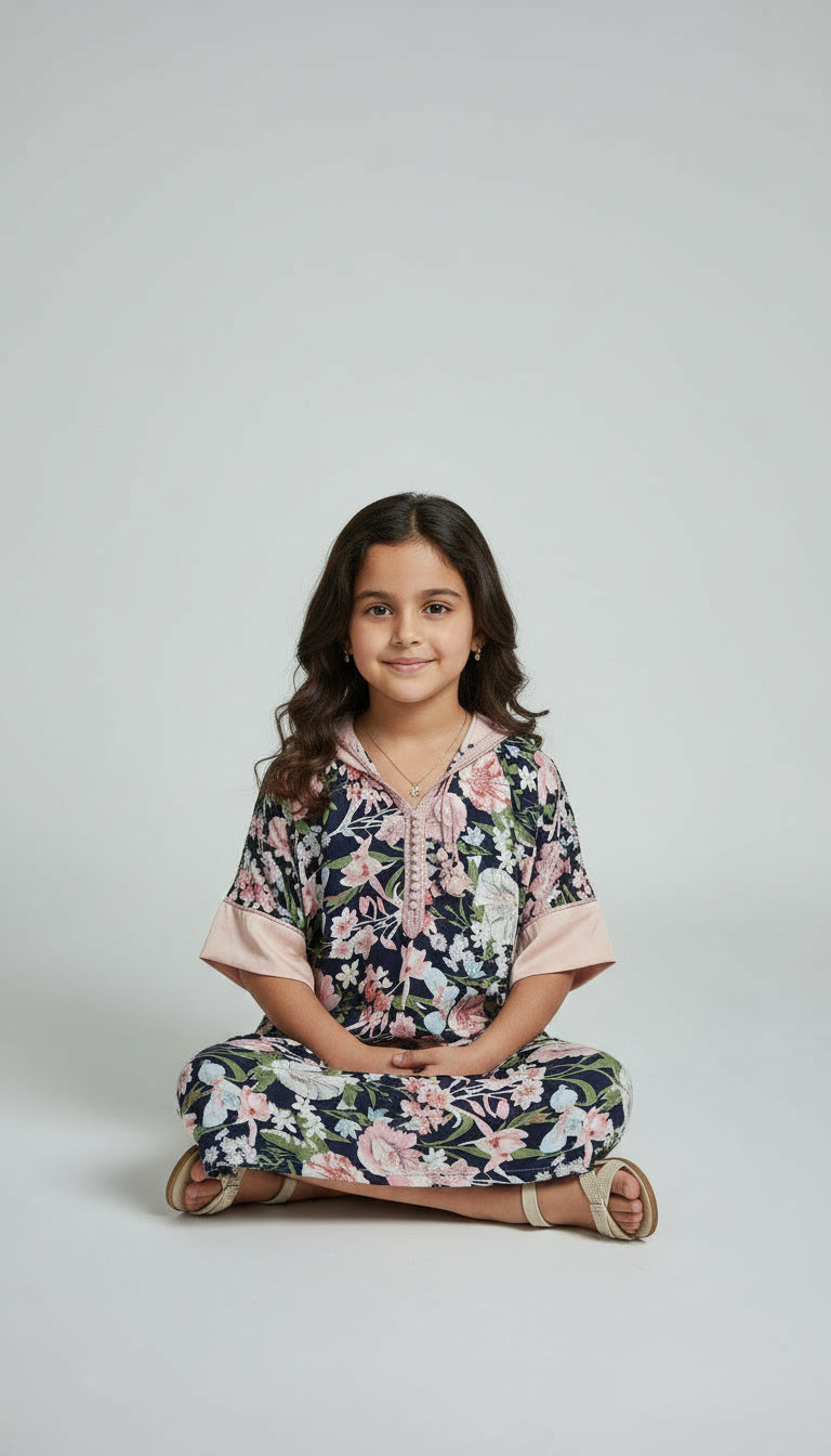 Djellaba Fille – Motif Floral