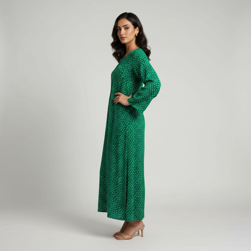 Robe Longue Femme à Pois – Coupe Fluide et Manches Longues