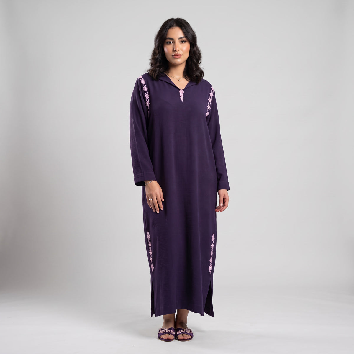 Djellaba Burgundy Bordeaux Violet Tabac Marron en Crêpe Froissé