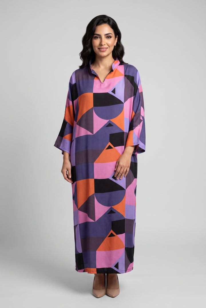 Robe Longue Femme à Imprimé Géométrique – Coupe Ample et Élégante
