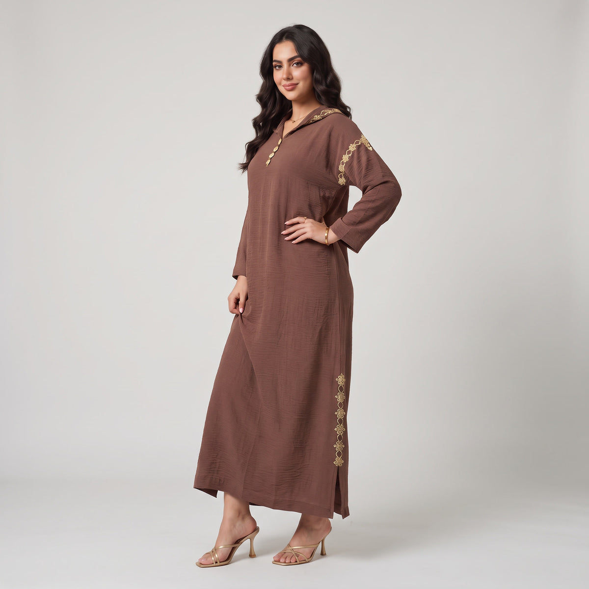 Djellaba Burgundy Bordeaux Violet Tabac Marron en Crêpe Froissé