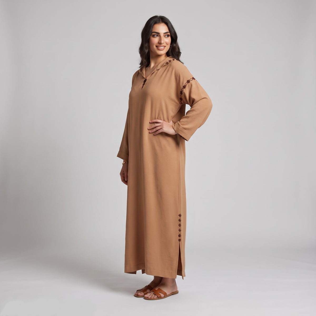 Djellaba Burgundy Bordeaux Violet Tabac Marron en Crêpe Froissé