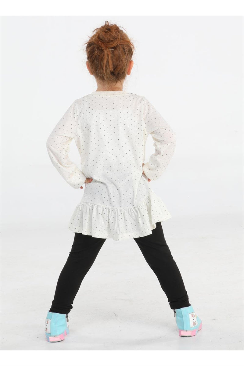 Ensemble fille tunique à pois et leggings noirs