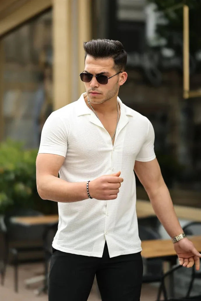 Chemise homme fit à motif gaufré manches courtes - Justyol