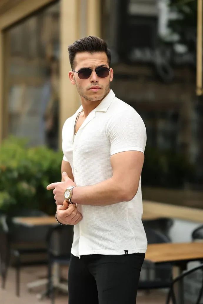 Chemise homme fit à motif gaufré manches courtes - Justyol