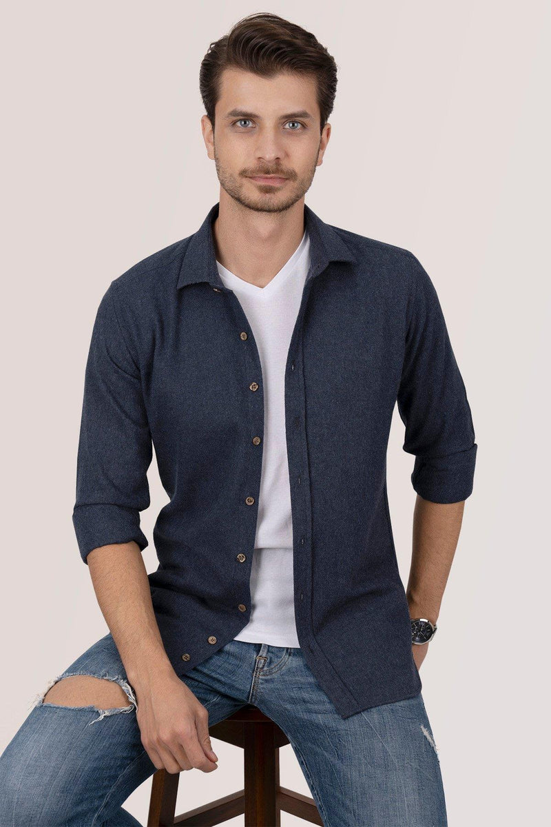 Chemise homme slim fit bûcheron unie bleu marine en coton-6487