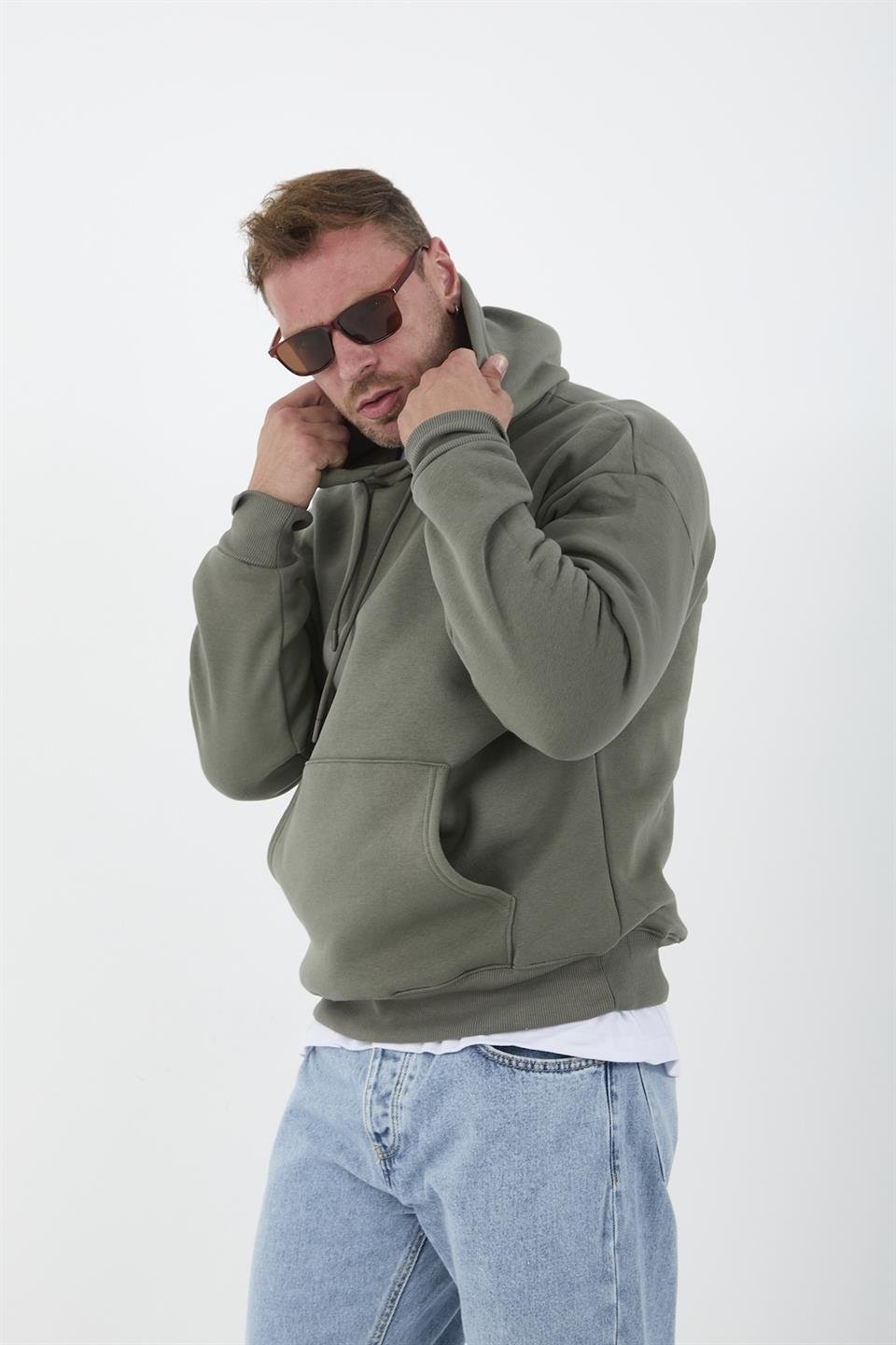 erkek oversize kapüşonlu kanguru cepli sweatshirt - Justyol