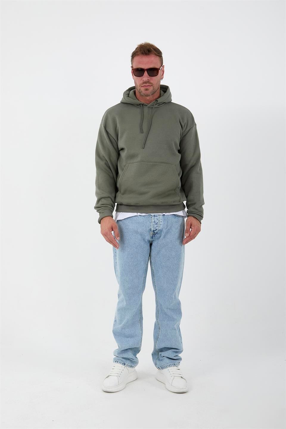 erkek oversize kapüşonlu kanguru cepli sweatshirt - Justyol