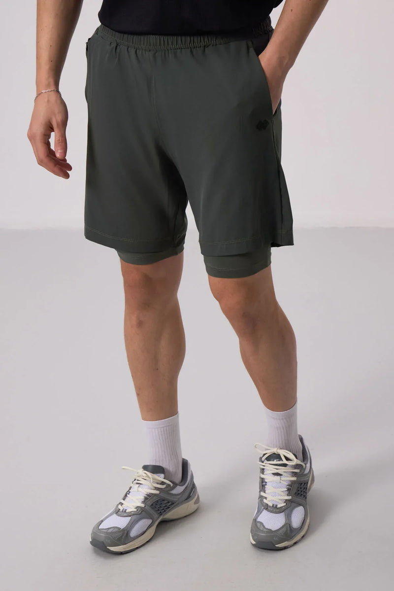 Short pour homme en polyester doux avec taille élastique et insert en leggings - 81287