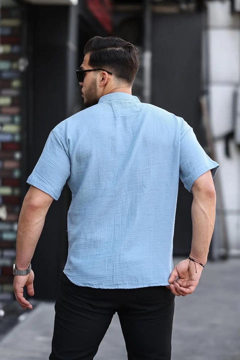 chemise homme col mao coton mousseline manches courtes