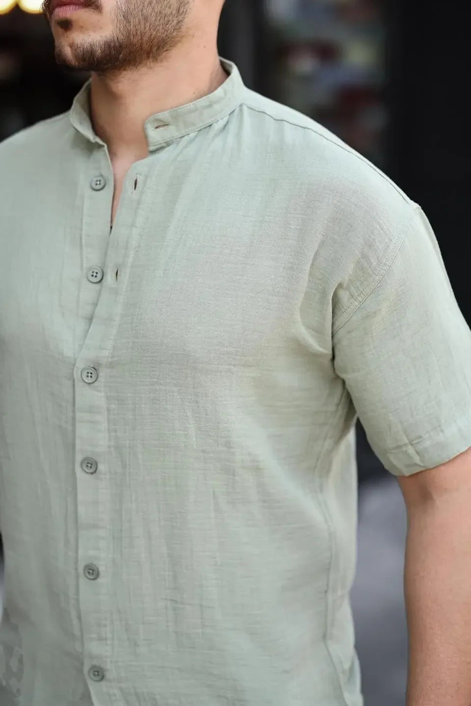 chemise homme col mao coton mousseline manches courtes - Justyol