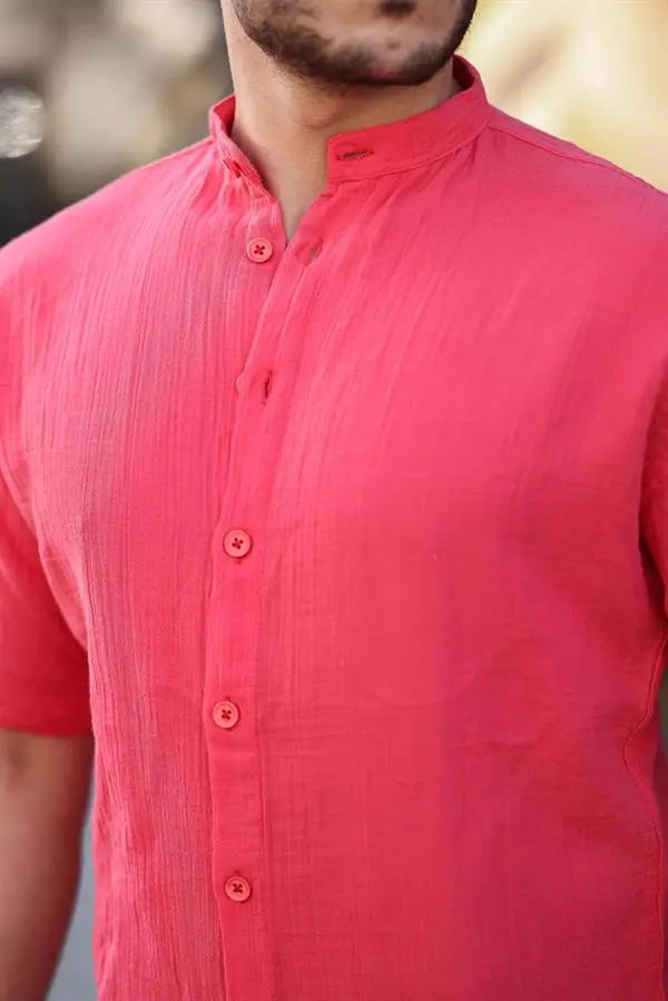 chemise homme col mao coton mousseline manches courtes