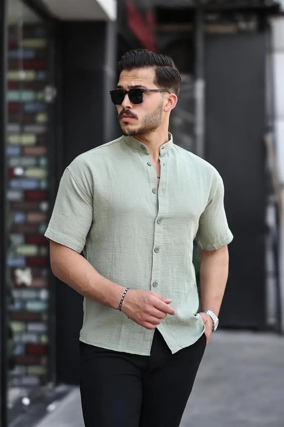 chemise homme col mao coton mousseline manches courtes - Justyol
