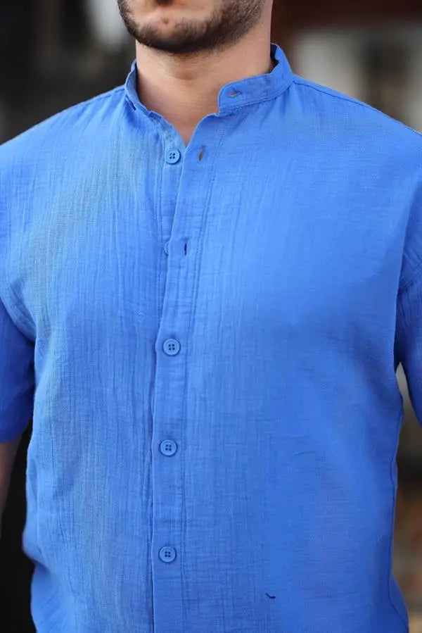 chemise homme col mao coton mousseline manches courtes