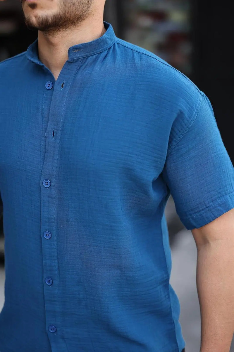 chemise homme col mao coton mousseline manches courtes