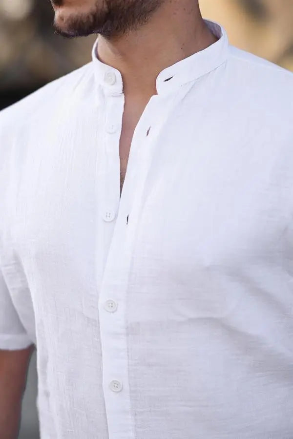 chemise homme col mao coton mousseline manches courtes