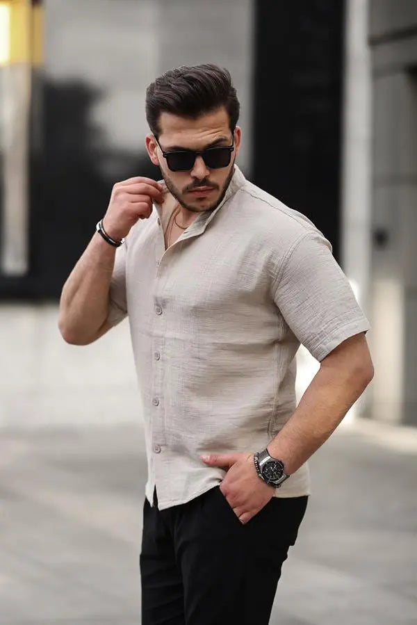 chemise homme col mao coton mousseline manches courtes