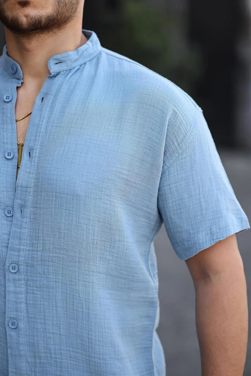chemise homme col mao coton mousseline manches courtes
