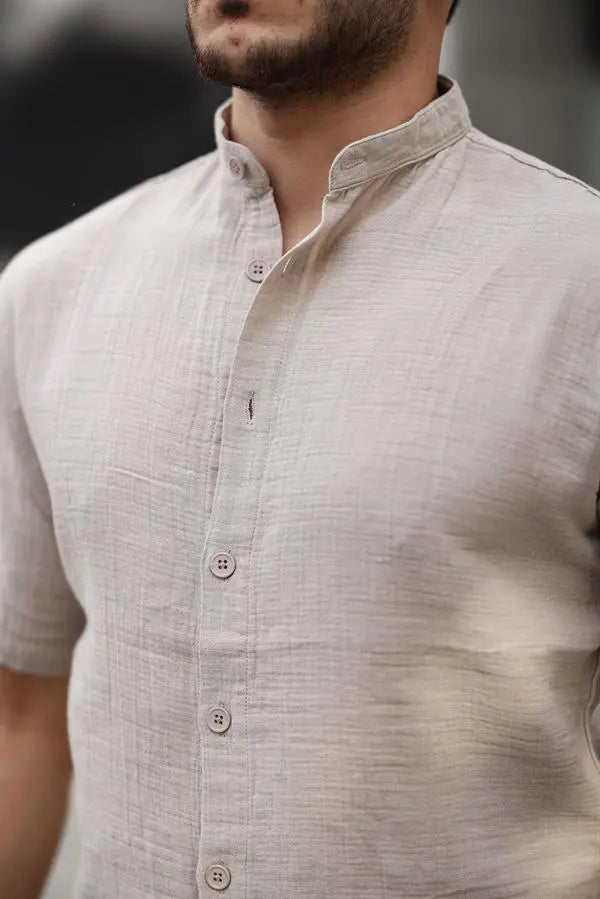 chemise homme col mao coton mousseline manches courtes