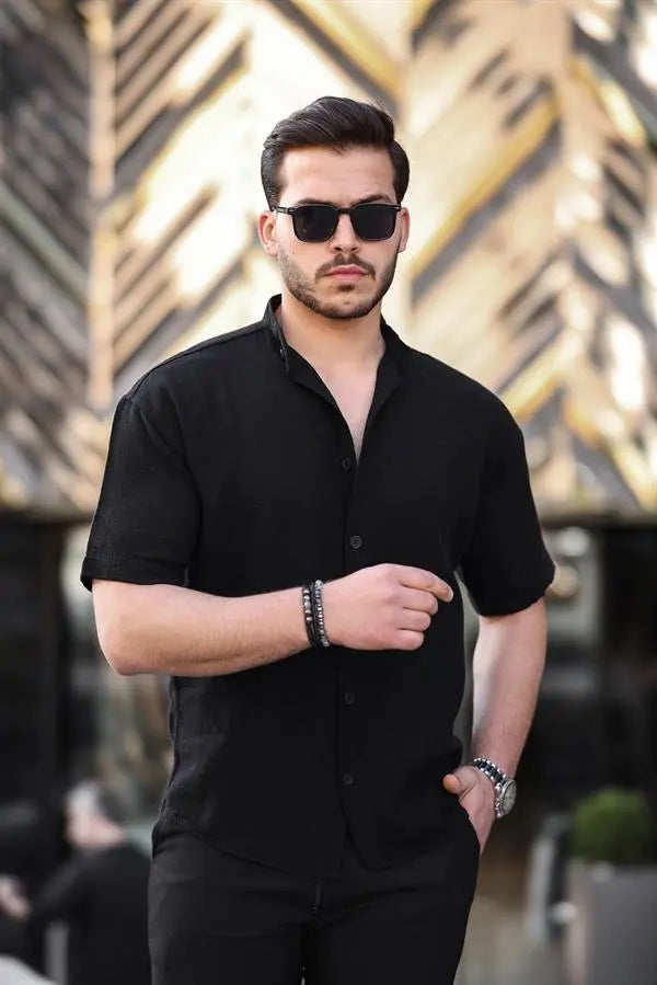 chemise homme col mao coton mousseline manches courtes