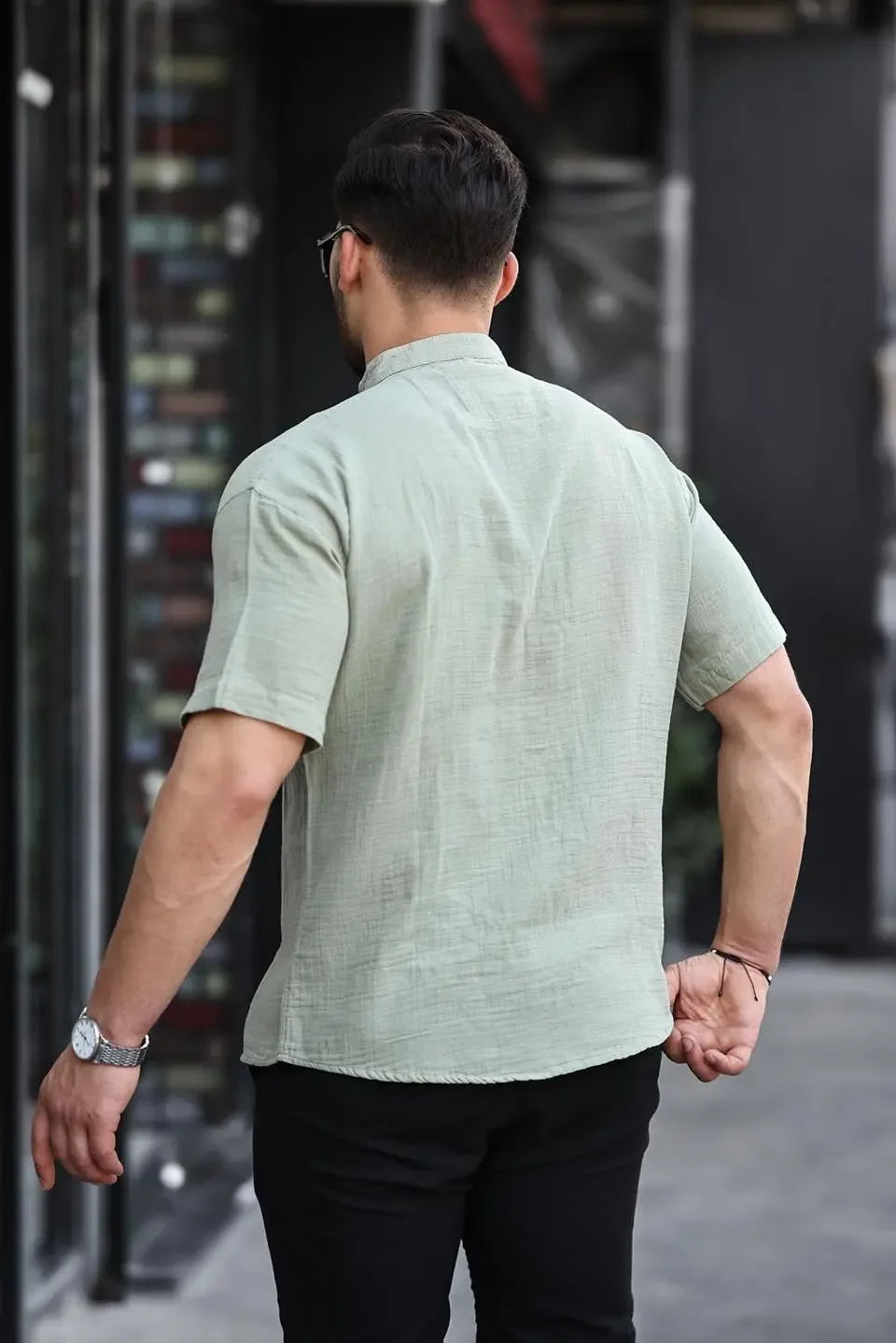 chemise homme col mao coton mousseline manches courtes - Justyol