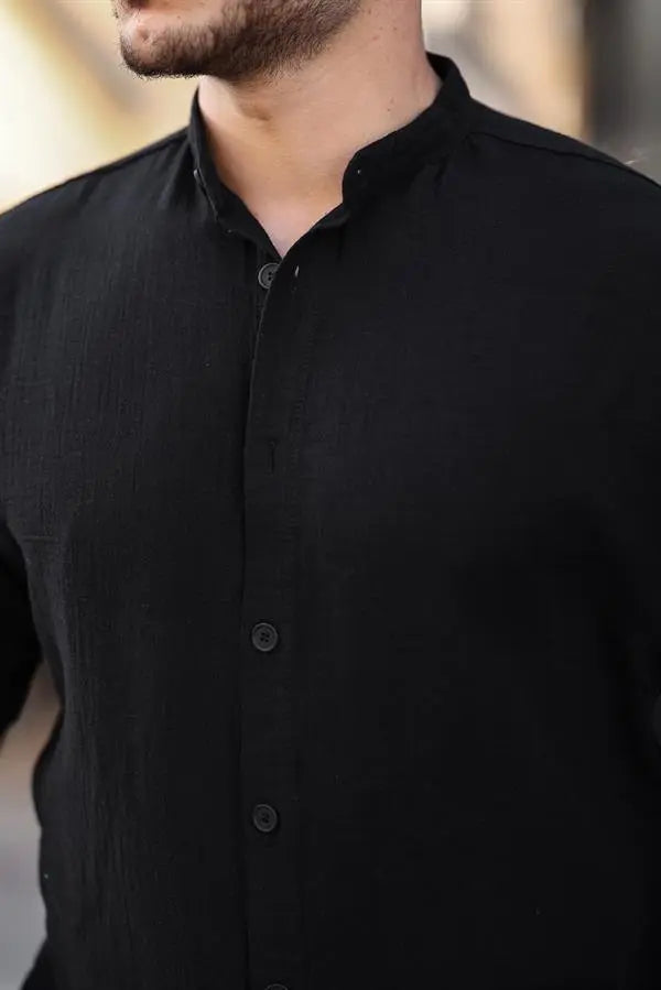 chemise homme col mao coton mousseline manches courtes