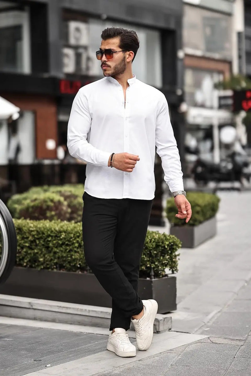 chemise homme col mao en oxford manches longues