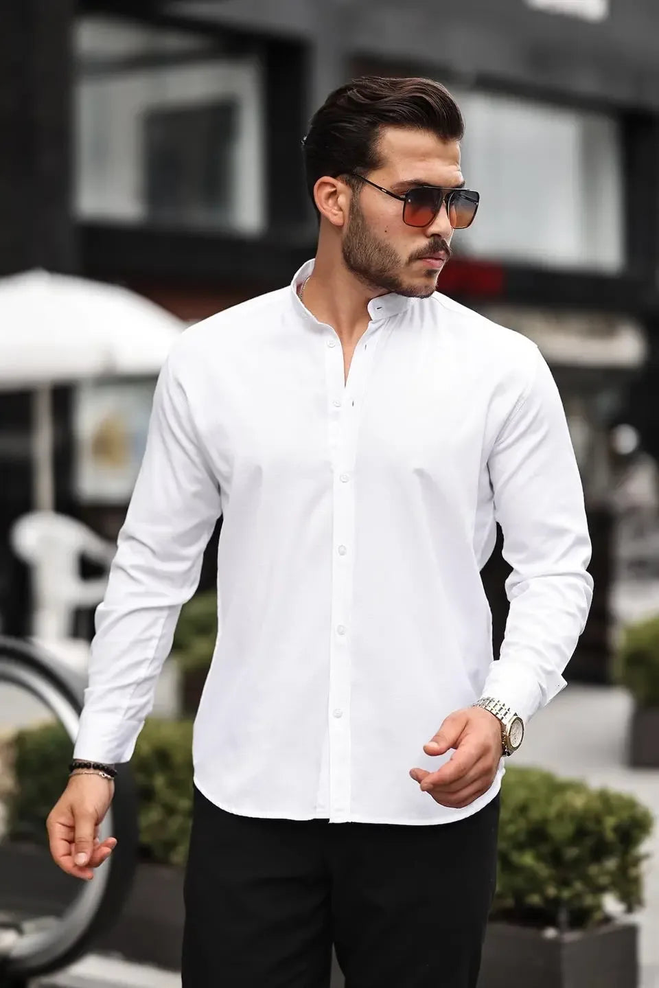 chemise homme col mao en oxford manches longues - Justyol
