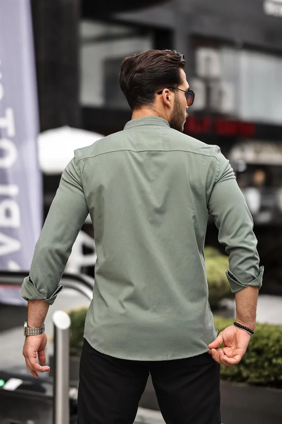 chemise homme col mao en oxford manches longues - Justyol