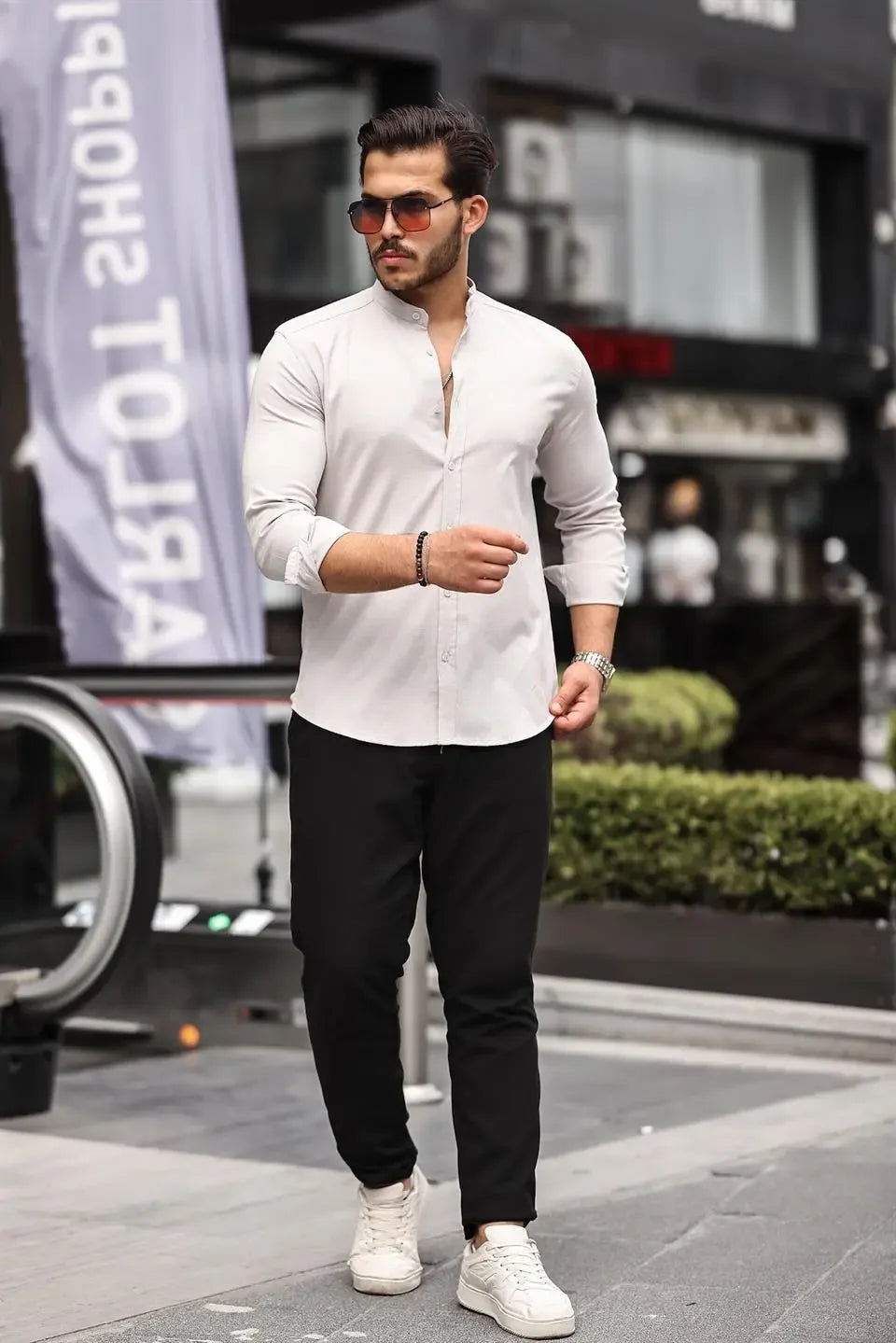 chemise homme col mao en oxford manches longues - Justyol