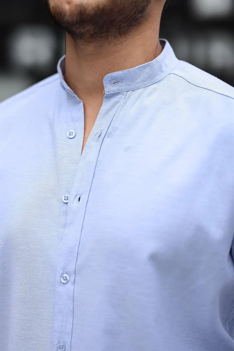 chemise homme col mao en oxford manches longues