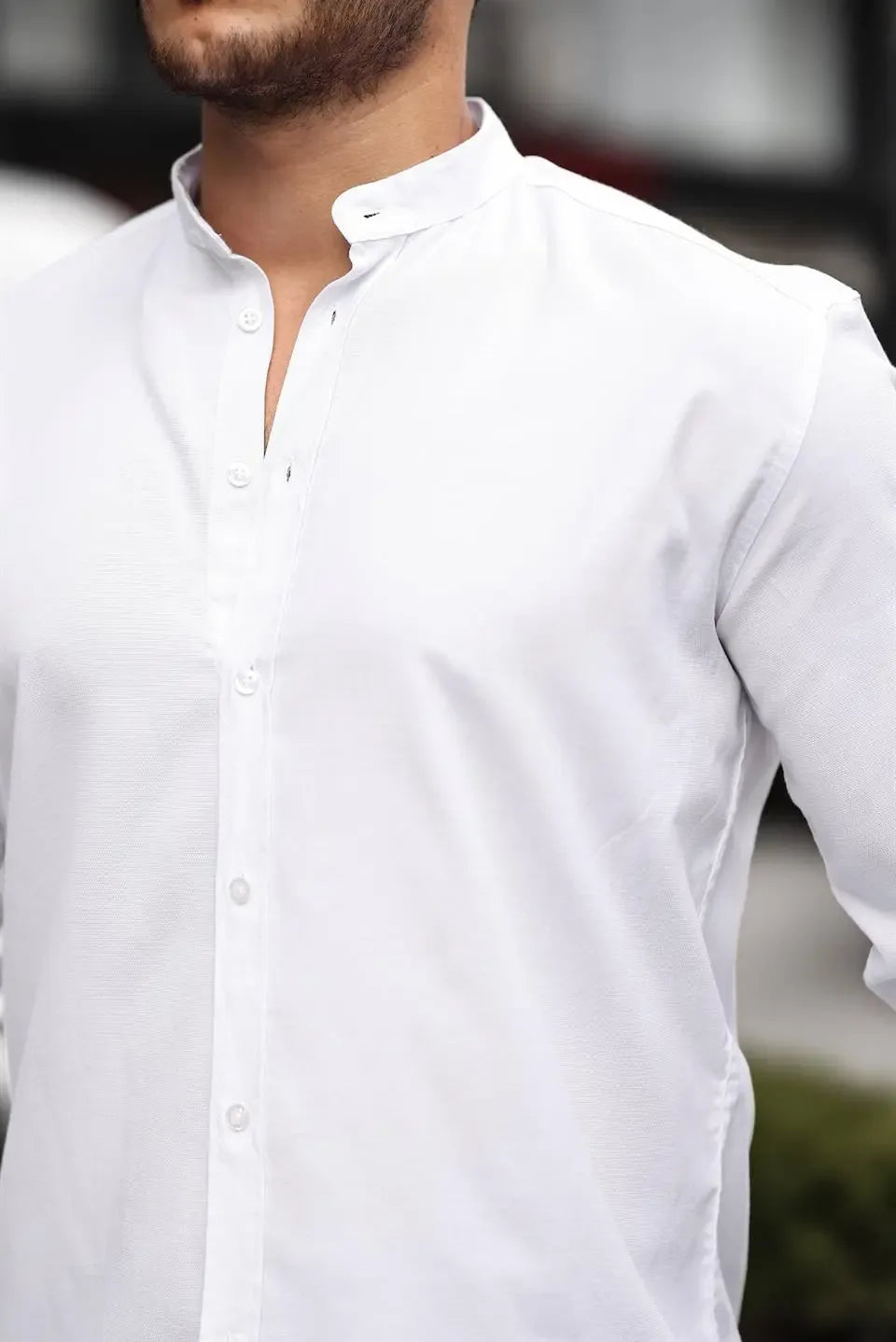 chemise homme col mao en oxford manches longues - Justyol