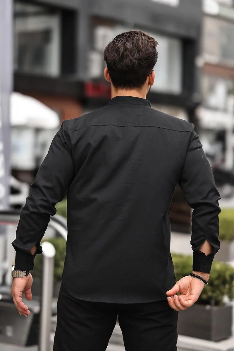 chemise homme col mao en oxford manches longues
