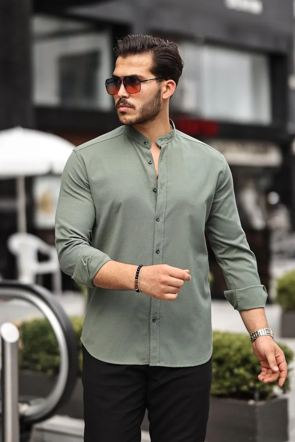 chemise homme col mao en oxford manches longues - Justyol