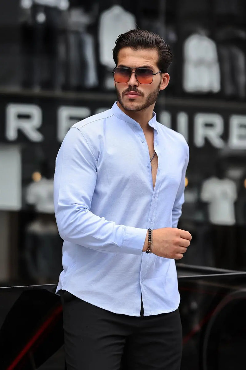 chemise homme col mao en oxford manches longues