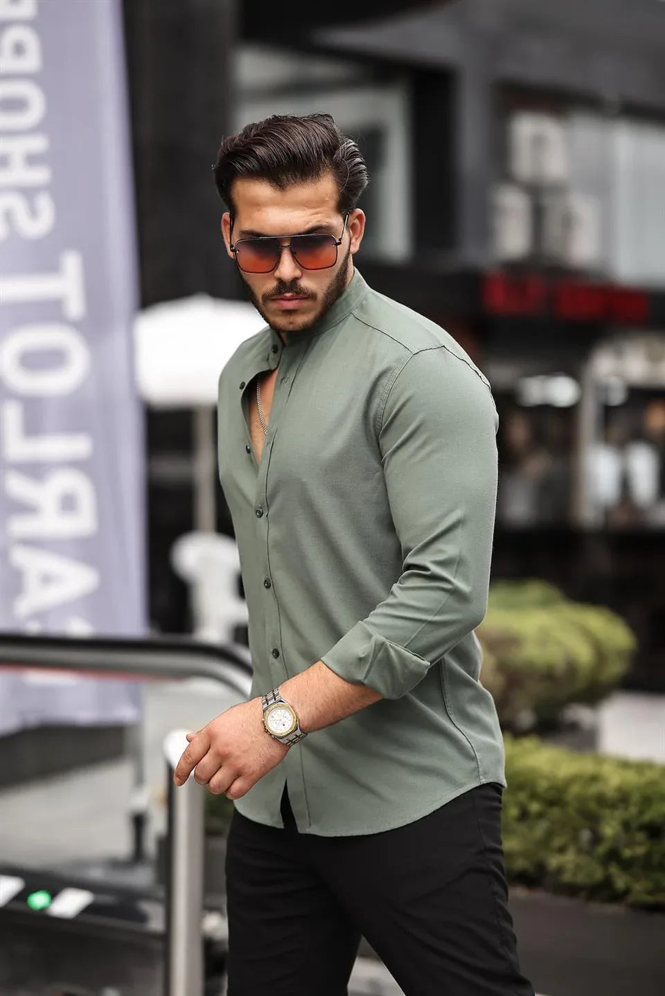 chemise homme col mao en oxford manches longues - Justyol