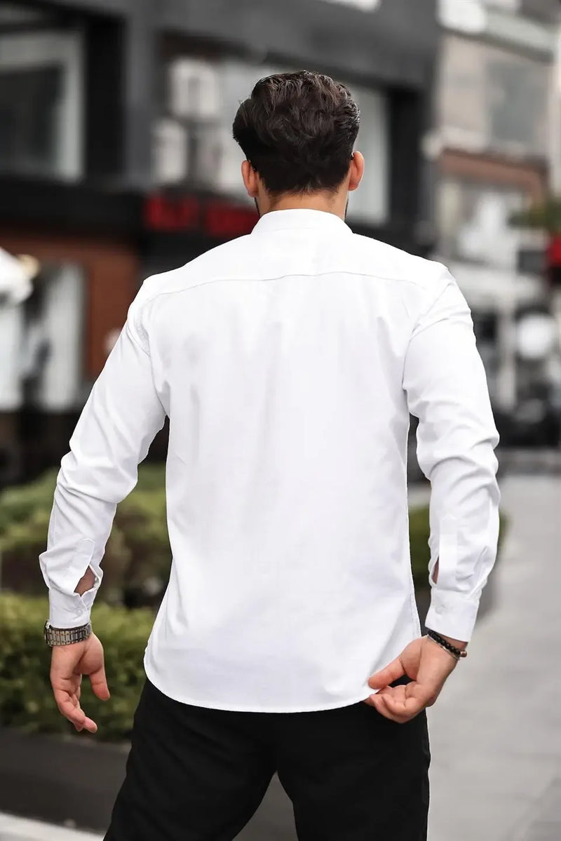 chemise homme col mao en oxford manches longues
